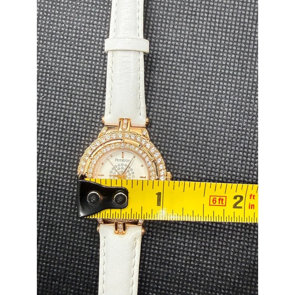 Armitron Now Womens Watch Rose Gold Tone Crystal Bezel Leather Needs Battery